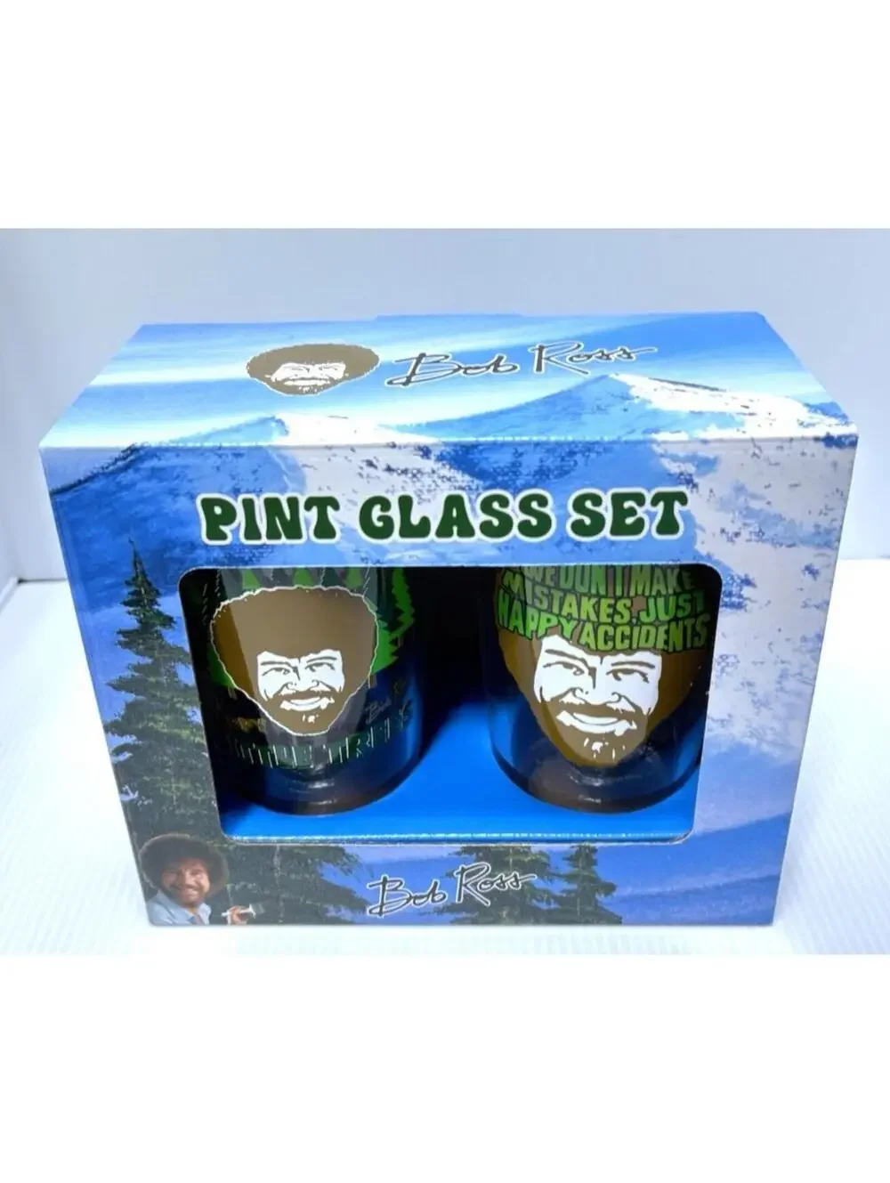Bob Ross Pint Beer Glass Set 2 x 16oz Painting Happy Trees Art Collectible New